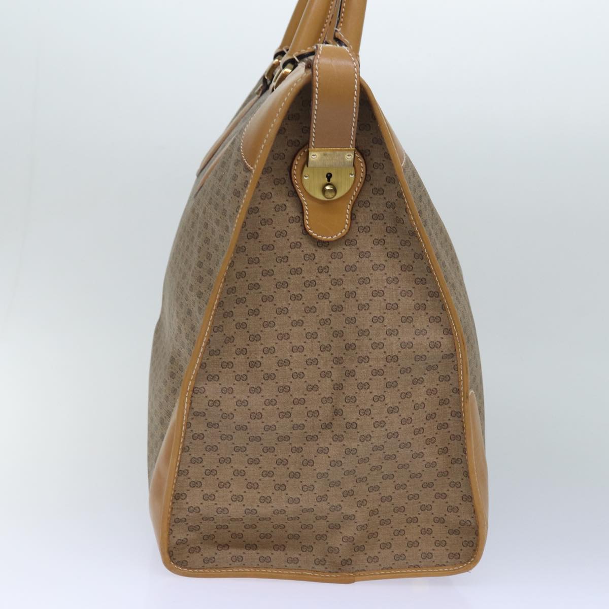 GUCCI Micro GG Canvas Boston Bag PVC Leather Beige Auth ep5159