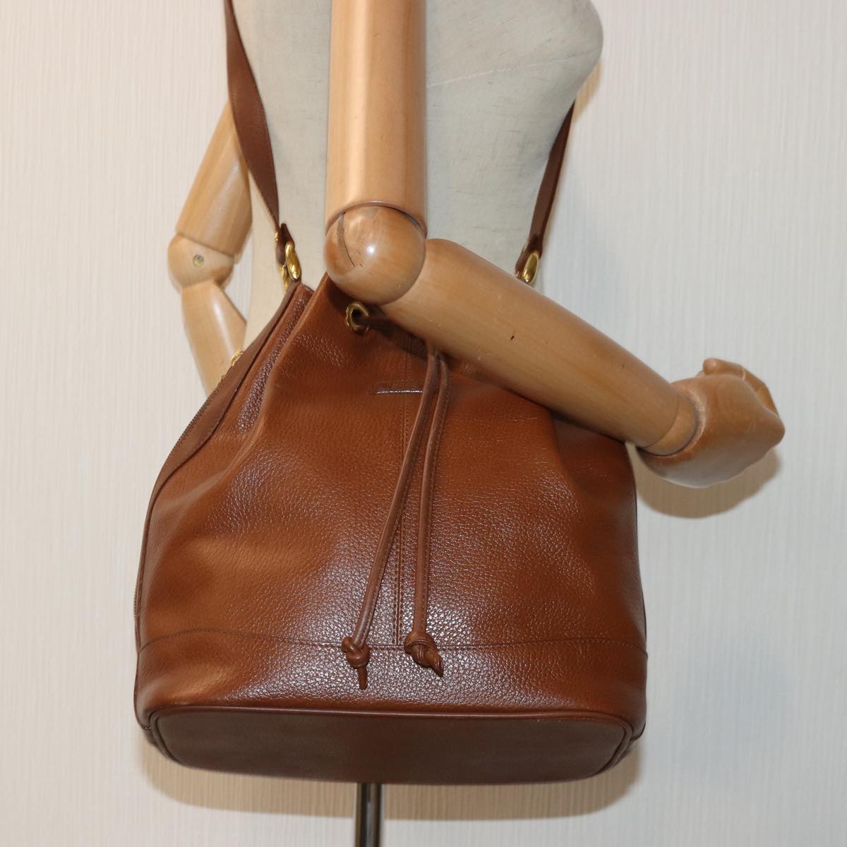 Burberrys Shoulder Bag Leather Brown Gold Auth ep5181