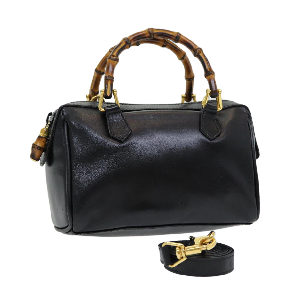 GUCCI Bamboo Hand Bag Leather 2way Black Auth ep5183