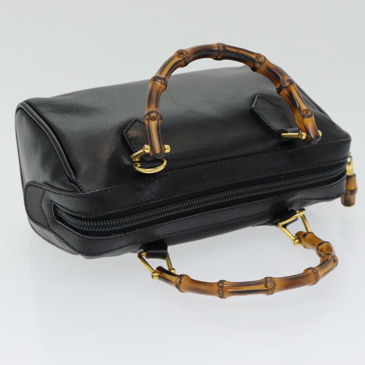 GUCCI Bamboo Hand Bag Leather 2way Black Auth ep5183