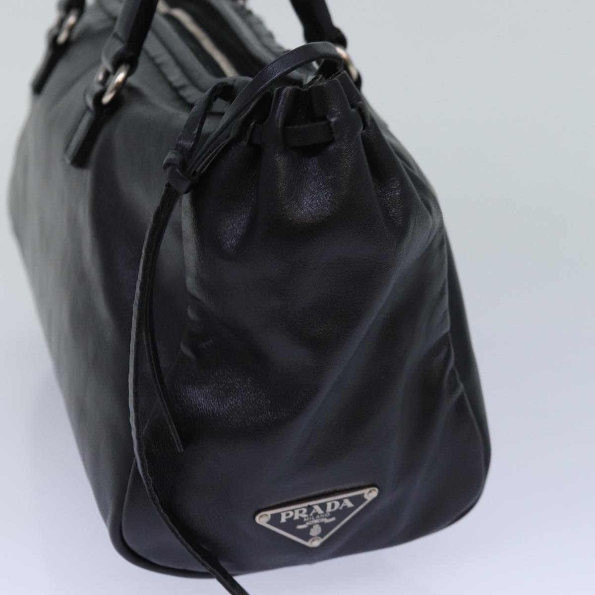 PRADA Hand Bag Leather Black Silver Auth ep5185