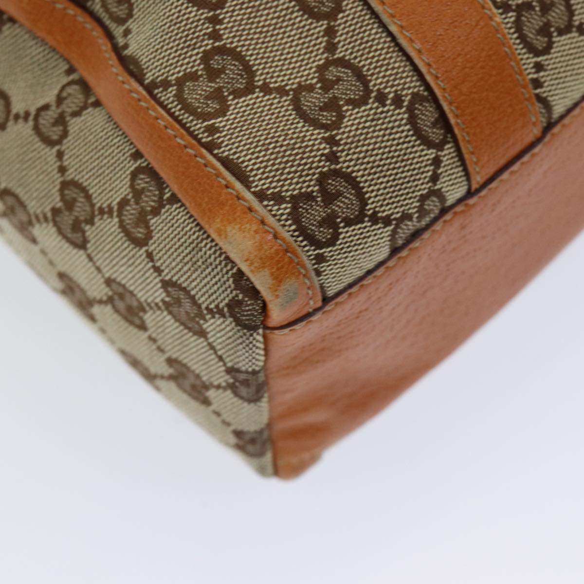 GUCCI GG Canvas Hand Bag Beige Orange Auth ep5192