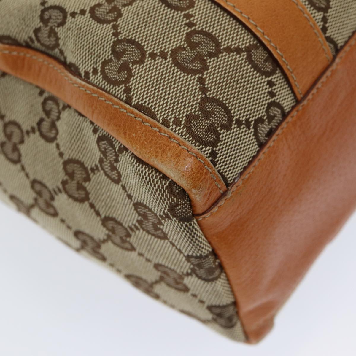 GUCCI GG Canvas Hand Bag Beige Orange Auth ep5192