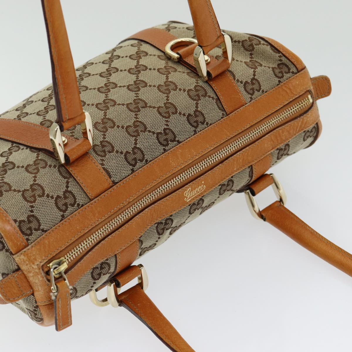 GUCCI GG Canvas Hand Bag Beige Orange Auth ep5192