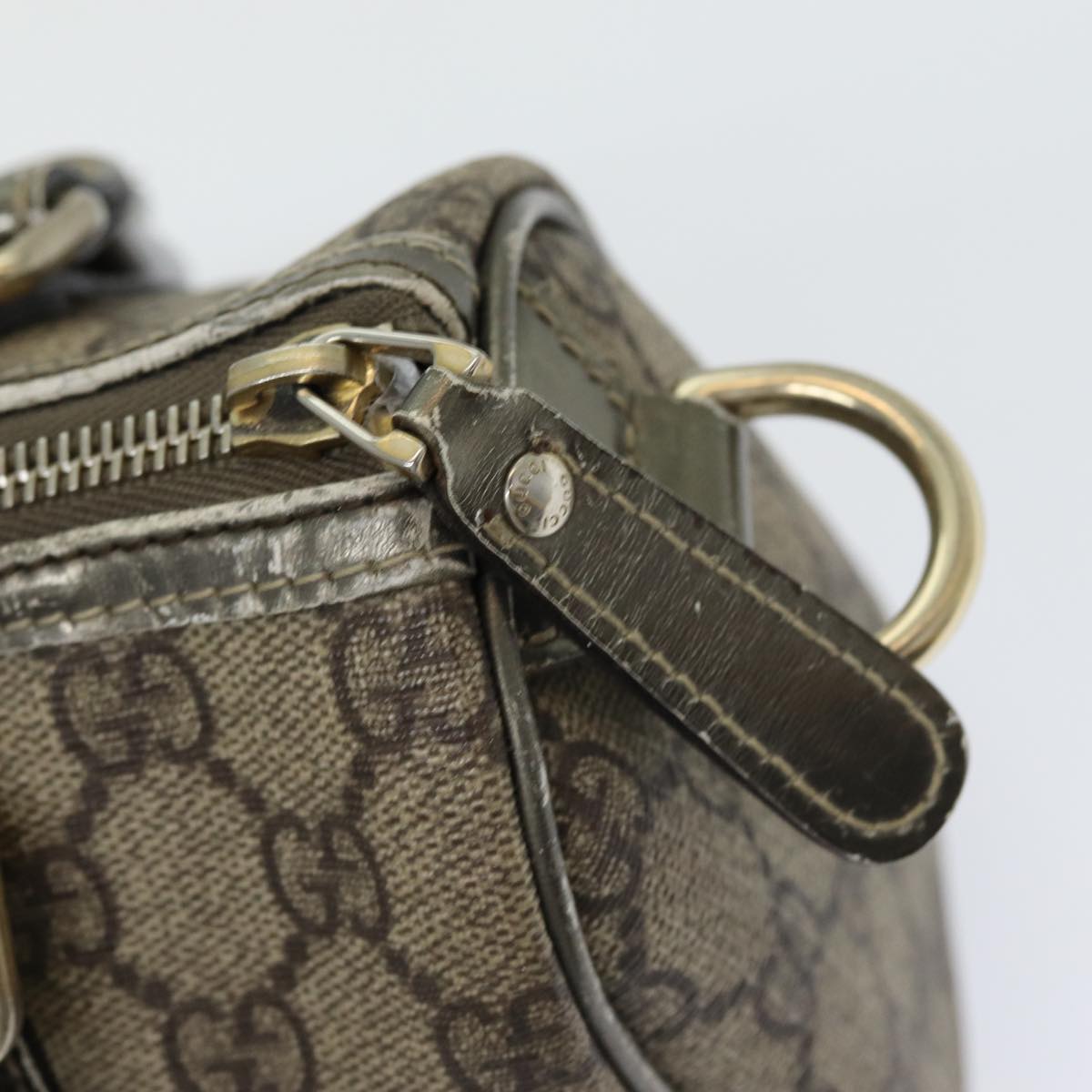 GUCCI GG Canvas Hand Bag Coated Canvas Beige Silver Auth ep5193