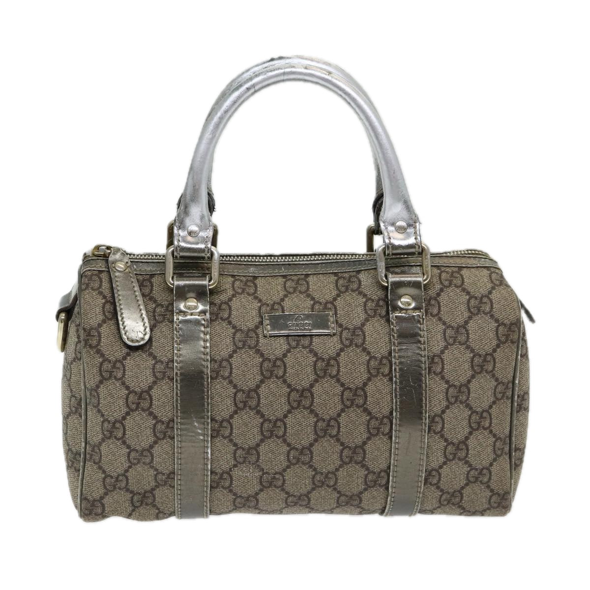 GUCCI GG Canvas Hand Bag Coated Canvas Beige Silver Auth ep5193