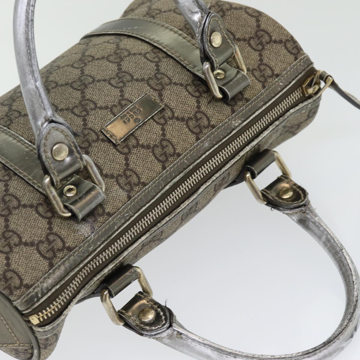 GUCCI GG Canvas Hand Bag Coated Canvas Beige Silver Auth ep5193