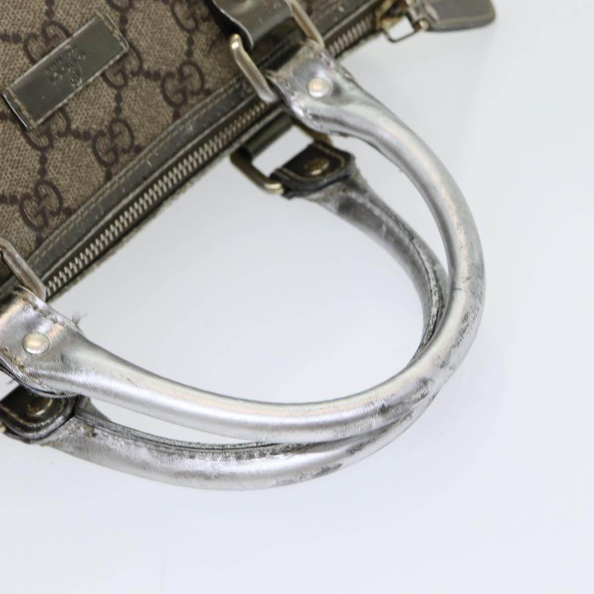 GUCCI GG Canvas Hand Bag Coated Canvas Beige Silver Auth ep5193