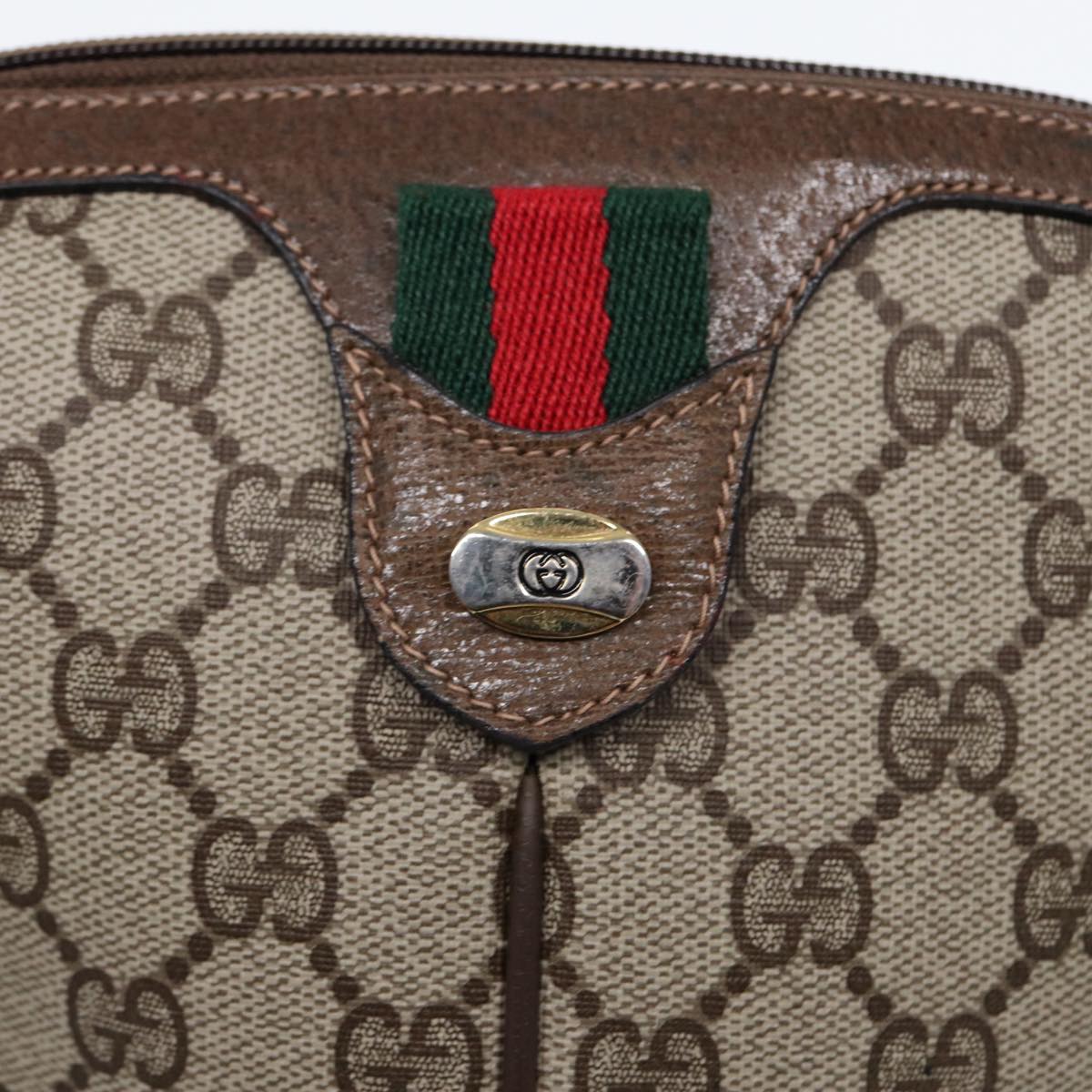 GUCCI GG Canvas Web Sherry Line Shoulder Bag PVC Beige Green Red Auth ep5197