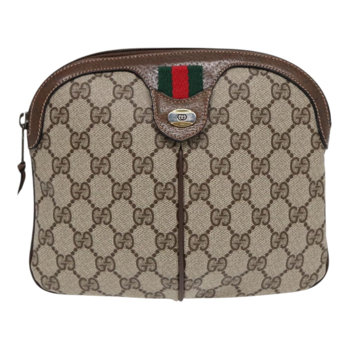 GUCCI GG Canvas Web Sherry Line Shoulder Bag PVC Beige Green Red Auth ep5197