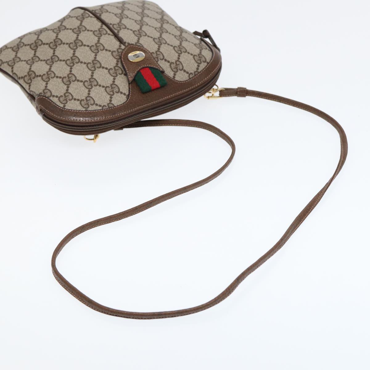 GUCCI GG Canvas Web Sherry Line Shoulder Bag PVC Beige Green Red Auth ep5197