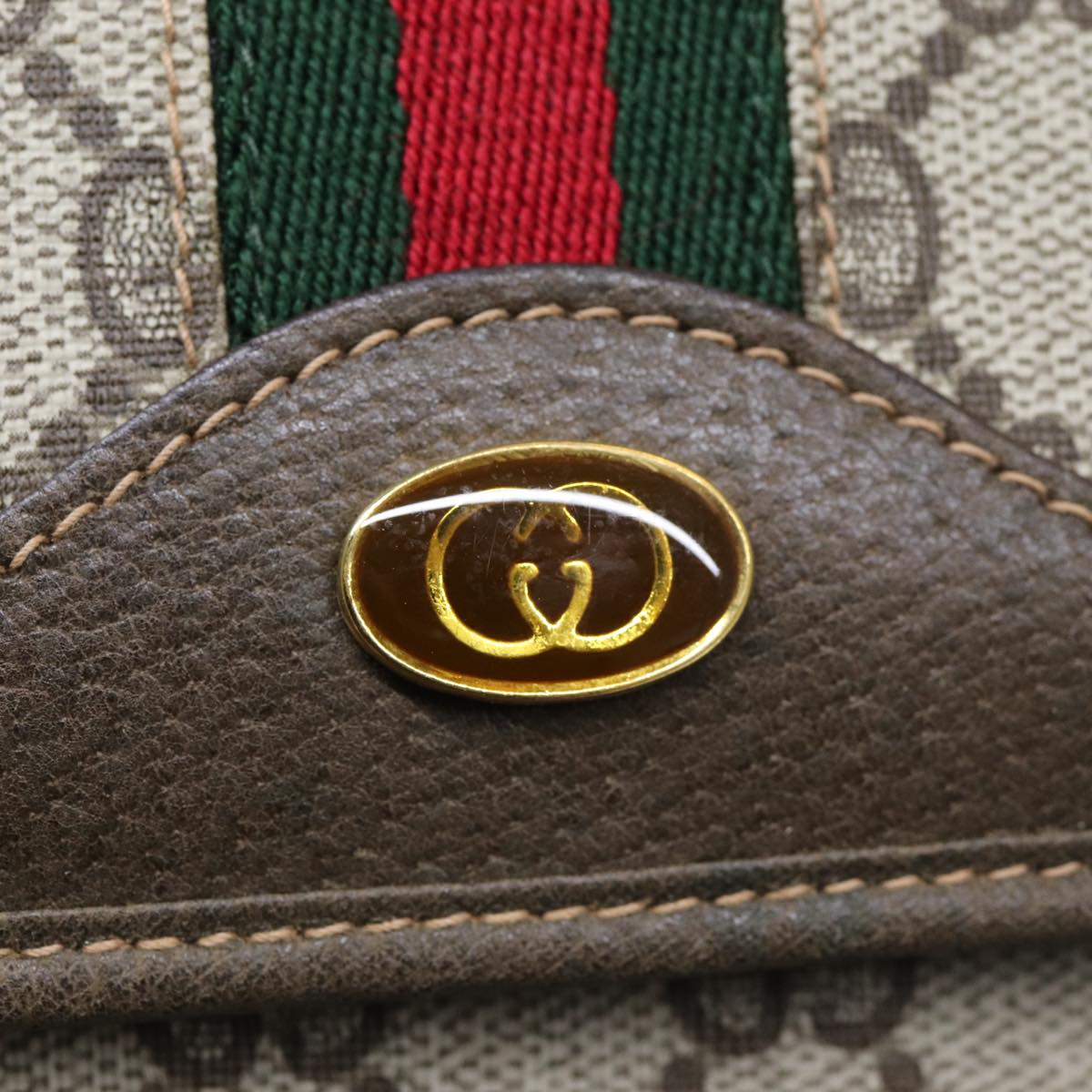 GUCCI GG Canvas Web Sherry Line Shoulder Bag PVC Beige Green Red Auth ep5199