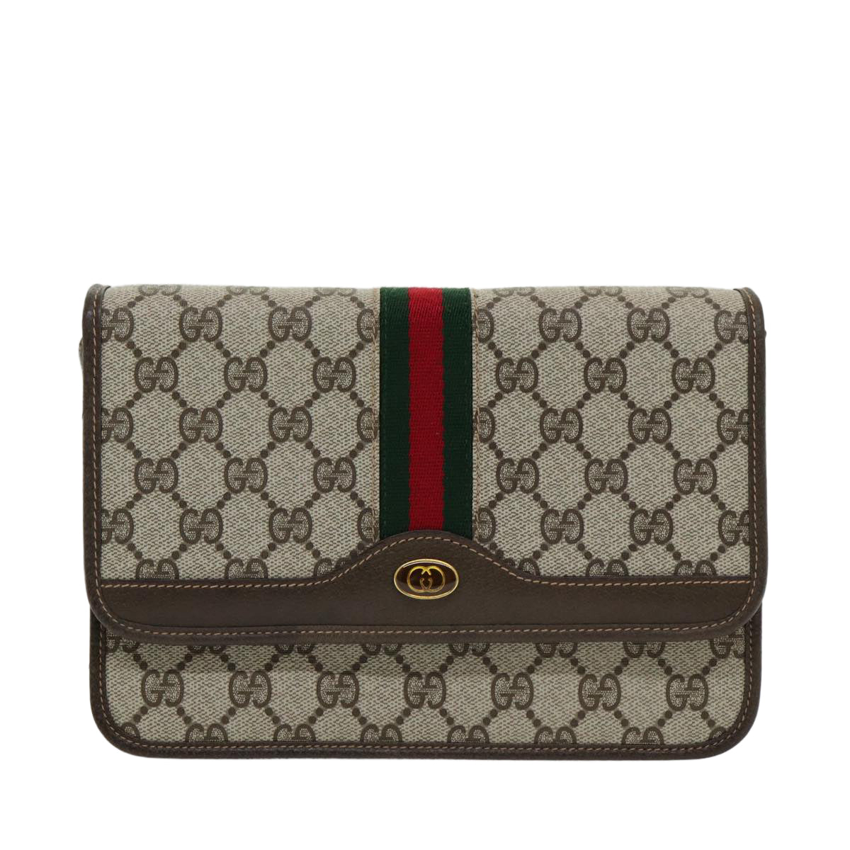 GUCCI GG Canvas Web Sherry Line Shoulder Bag PVC Beige Green Red Auth ep5199