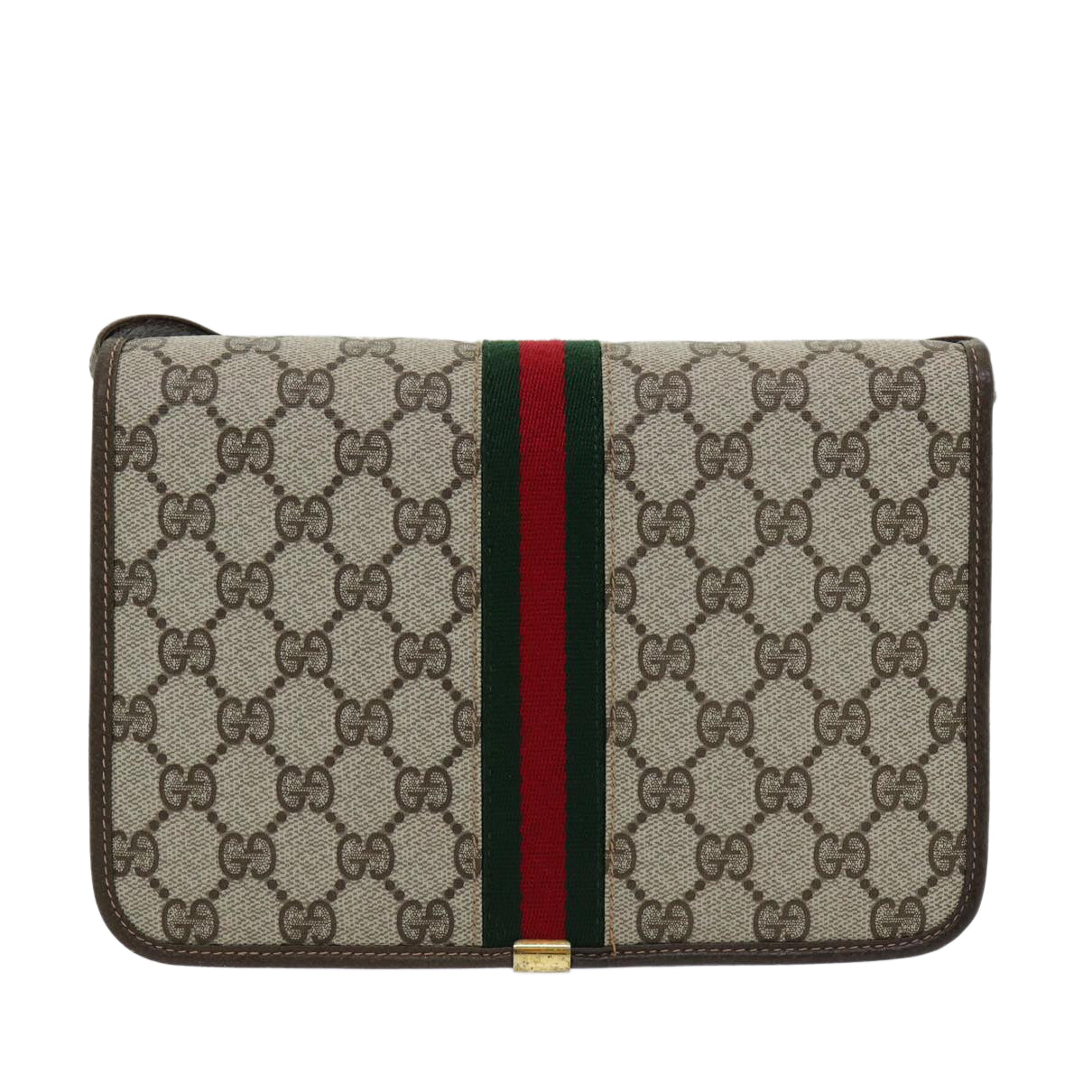 GUCCI GG Canvas Web Sherry Line Shoulder Bag PVC Beige Green Red Auth ep5199