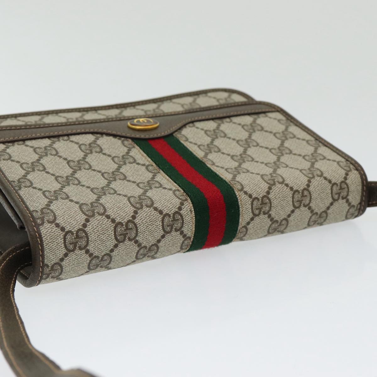 GUCCI GG Canvas Web Sherry Line Shoulder Bag PVC Beige Green Red Auth ep5199