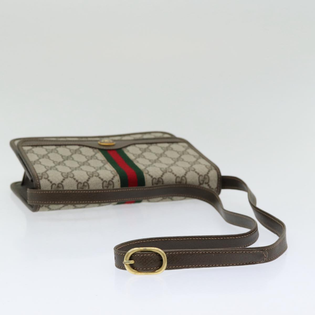 GUCCI GG Canvas Web Sherry Line Shoulder Bag PVC Beige Green Red Auth ep5199