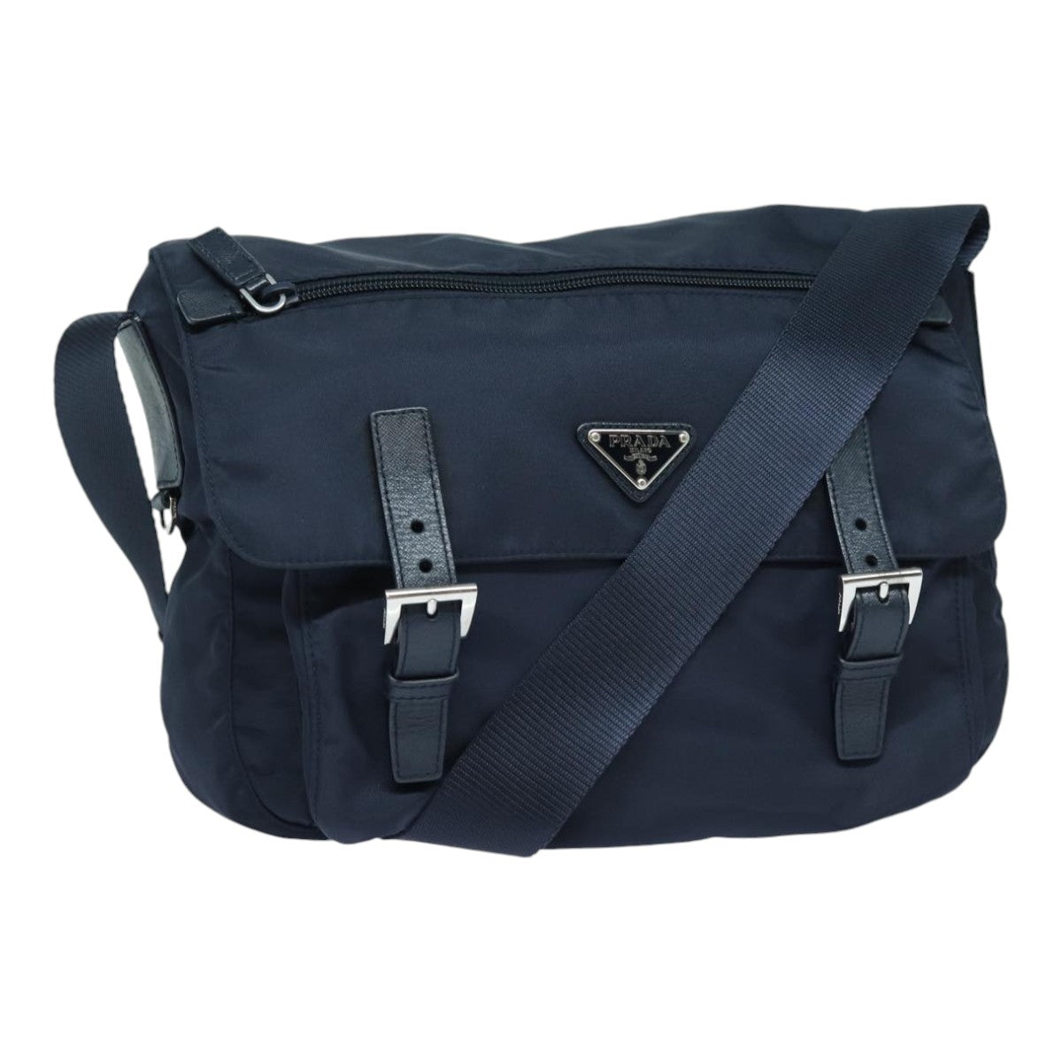 PRADA Shoulder Bag Nylon Navy Silver Auth ep5207