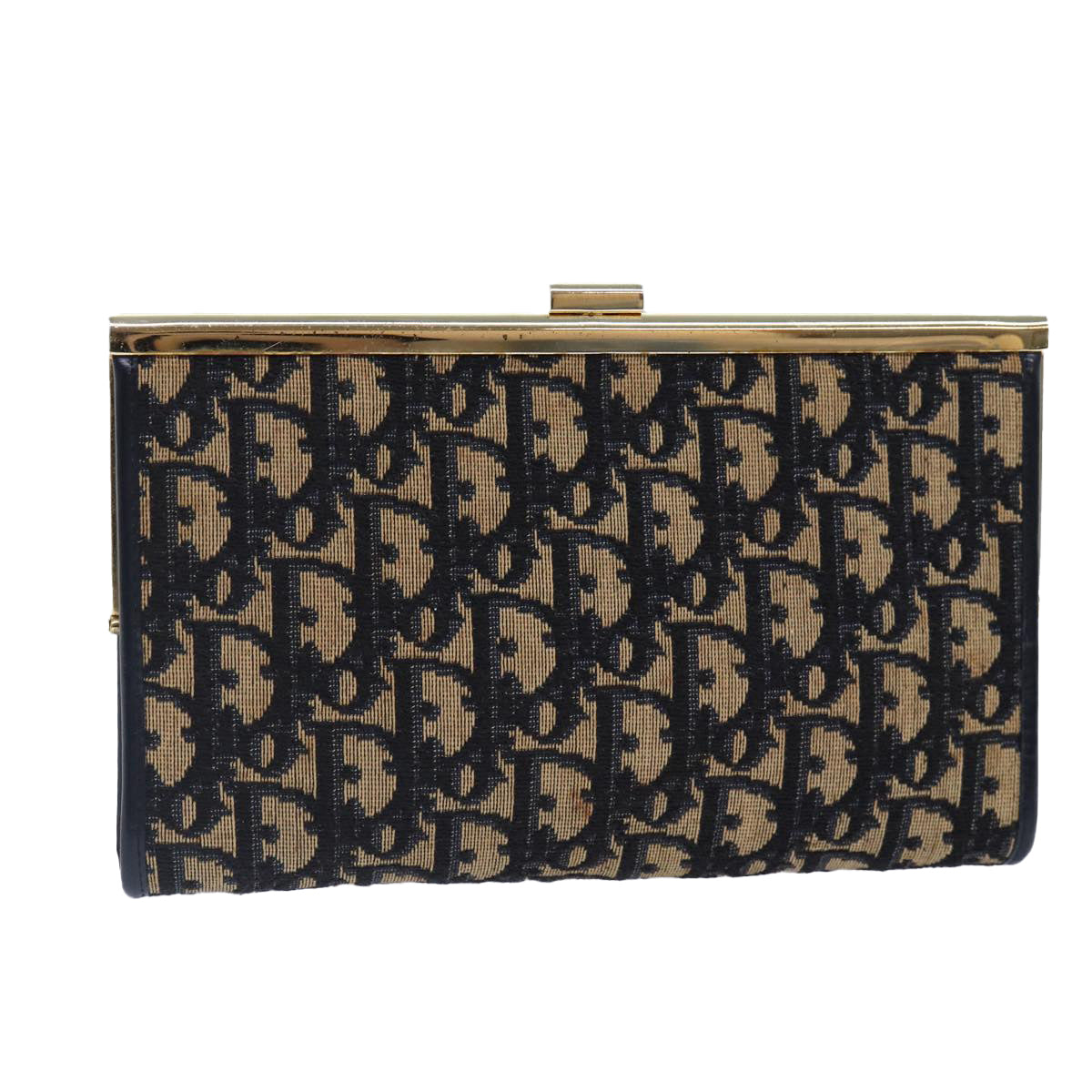 Christian Dior Trotter Canvas Clutch Bag Navy Gold Auth ep5216