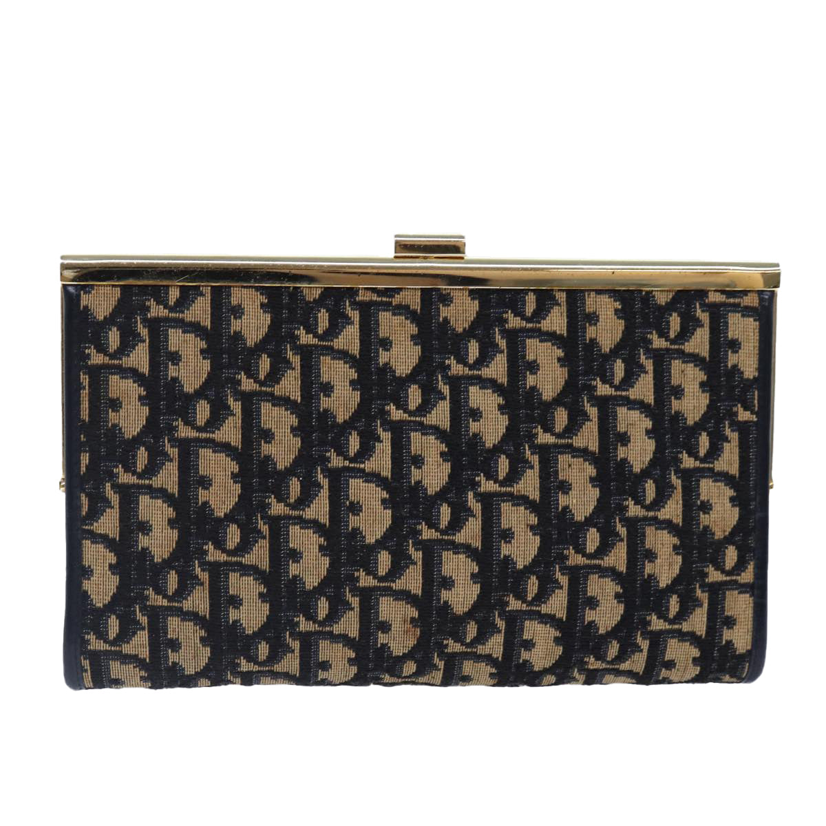 Christian Dior Trotter Canvas Clutch Bag Navy Gold Auth ep5216