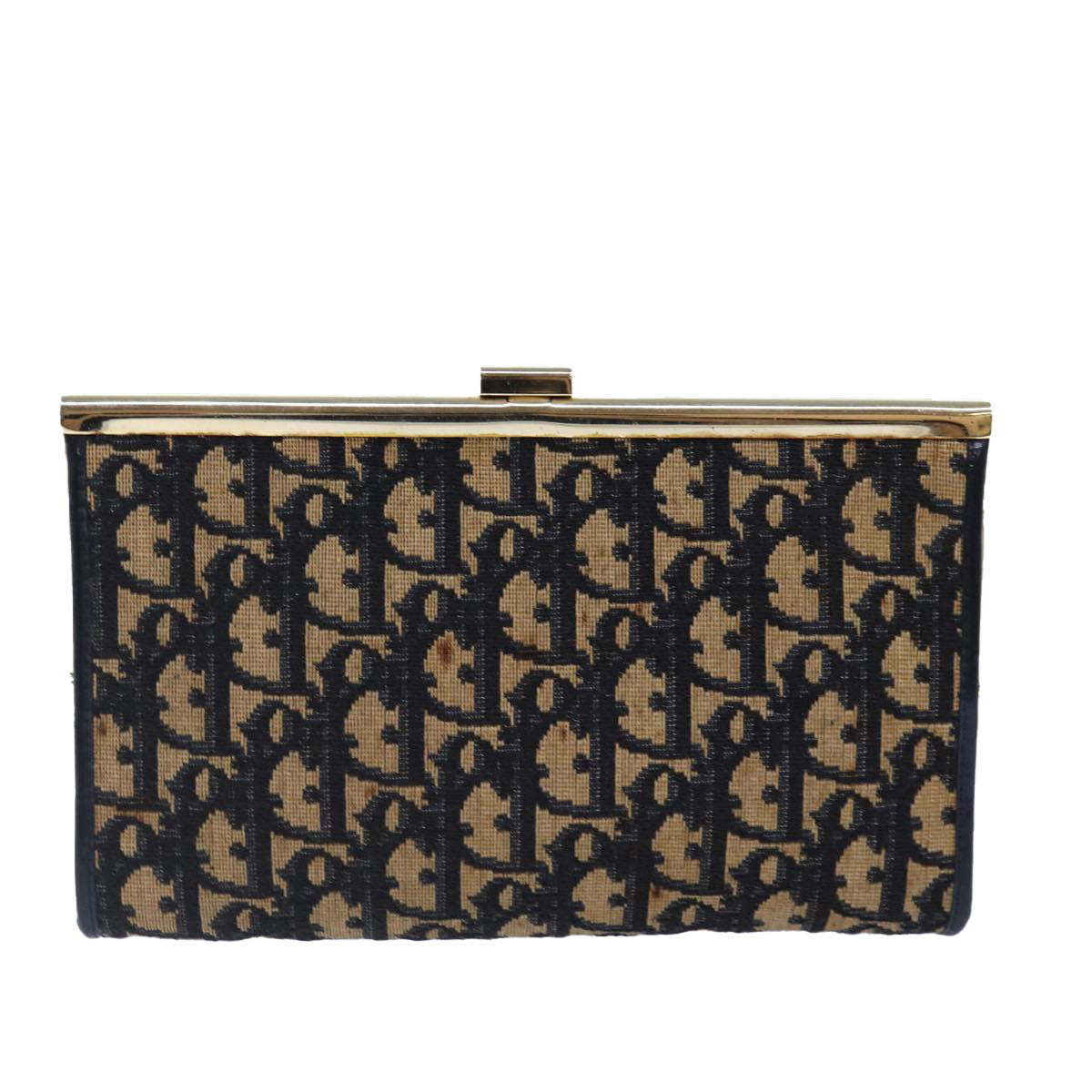 Christian Dior Trotter Canvas Clutch Bag Navy Gold Auth ep5216 - 0