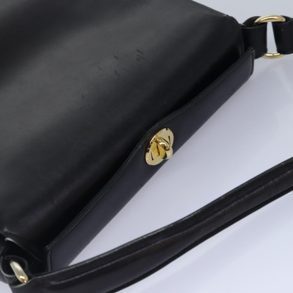 GUCCI Hand Bag Leather Black Gold Auth ep5219