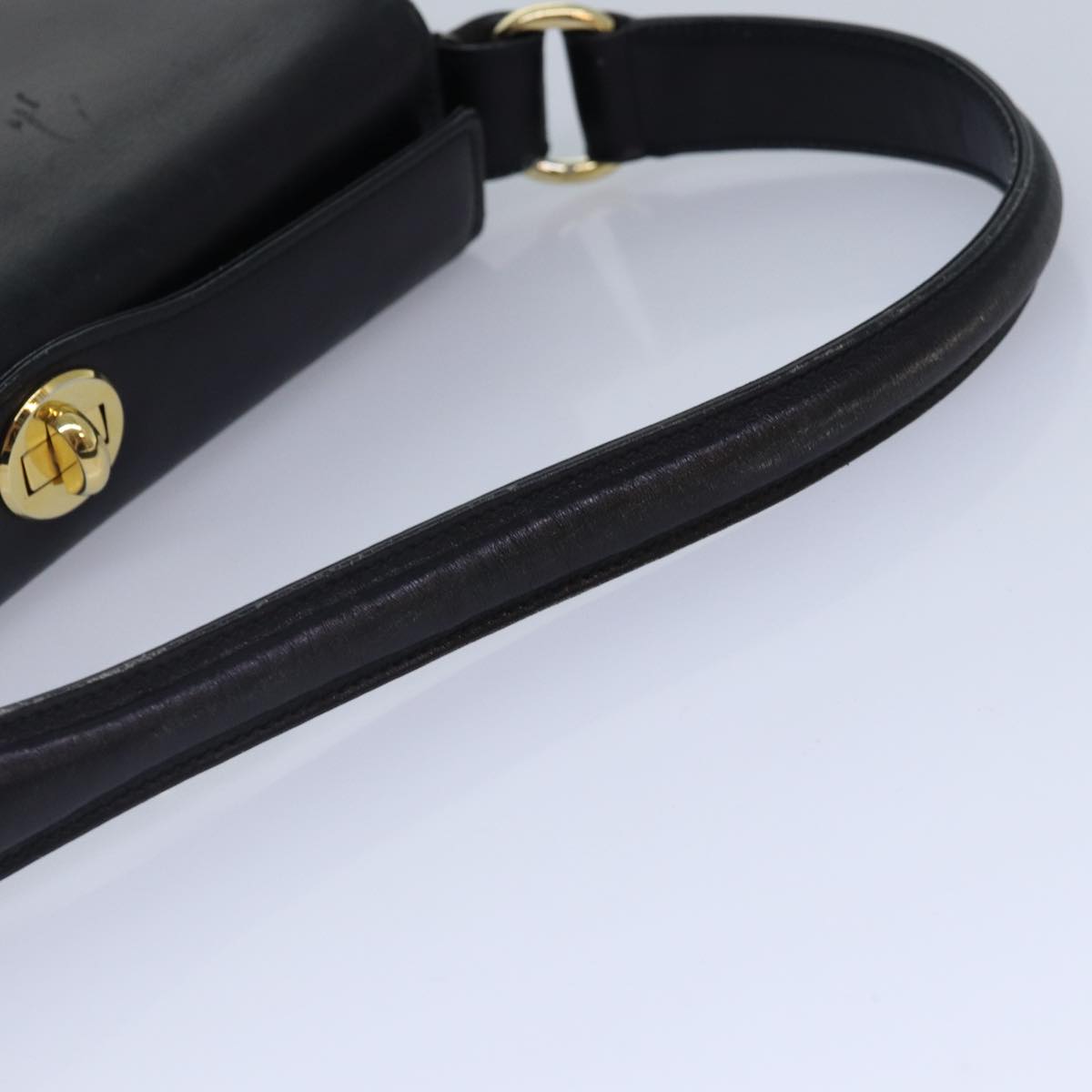 GUCCI Hand Bag Leather Black Gold Auth ep5219