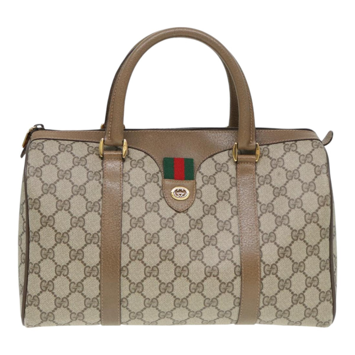 GUCCI GG Supreme Web Sherry Line Boston Bag PVC Beige Gold 40 02 007 Auth ep5225 - 0