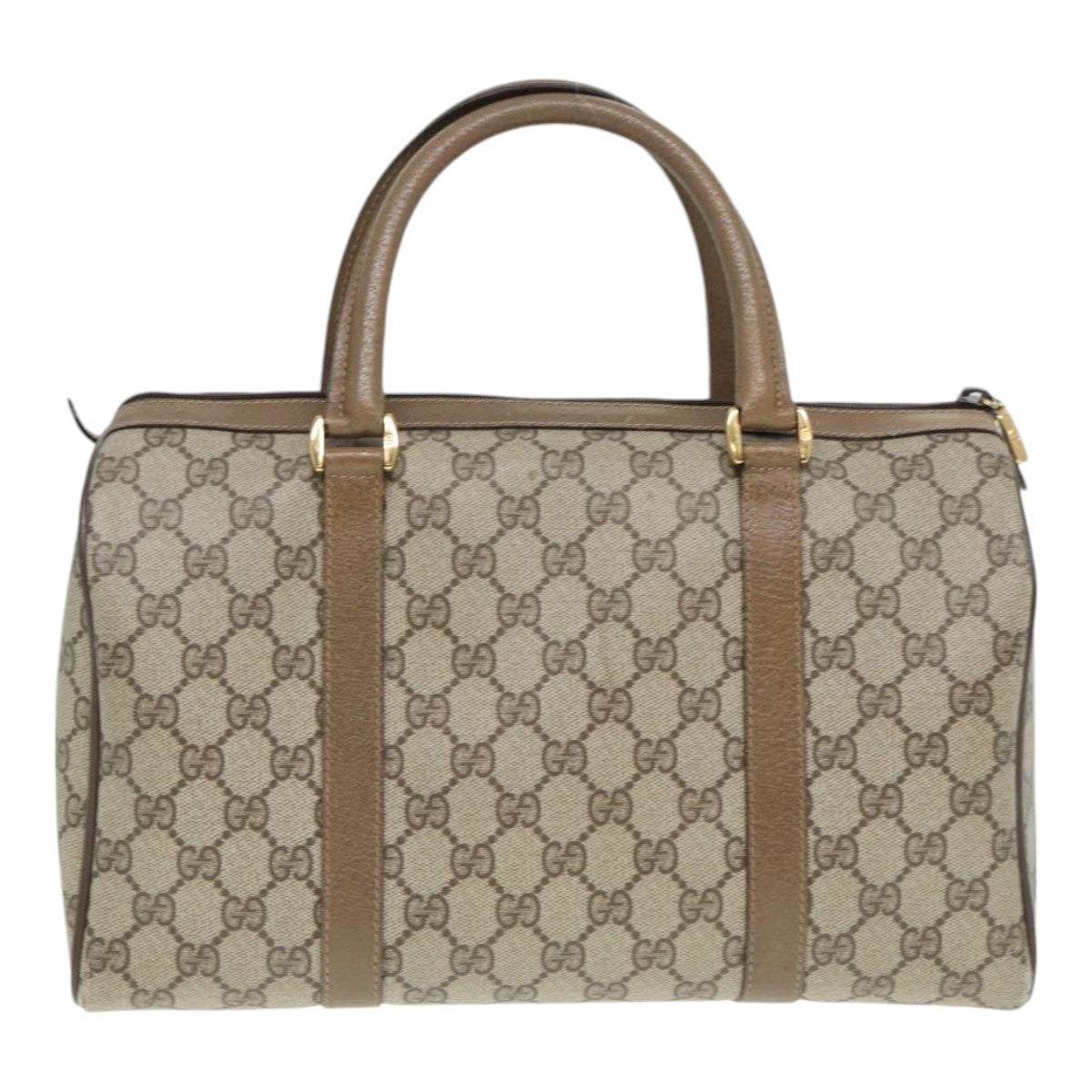 GUCCI GG Supreme Web Sherry Line Boston Bag PVC Beige Gold 40 02 007 Auth ep5225