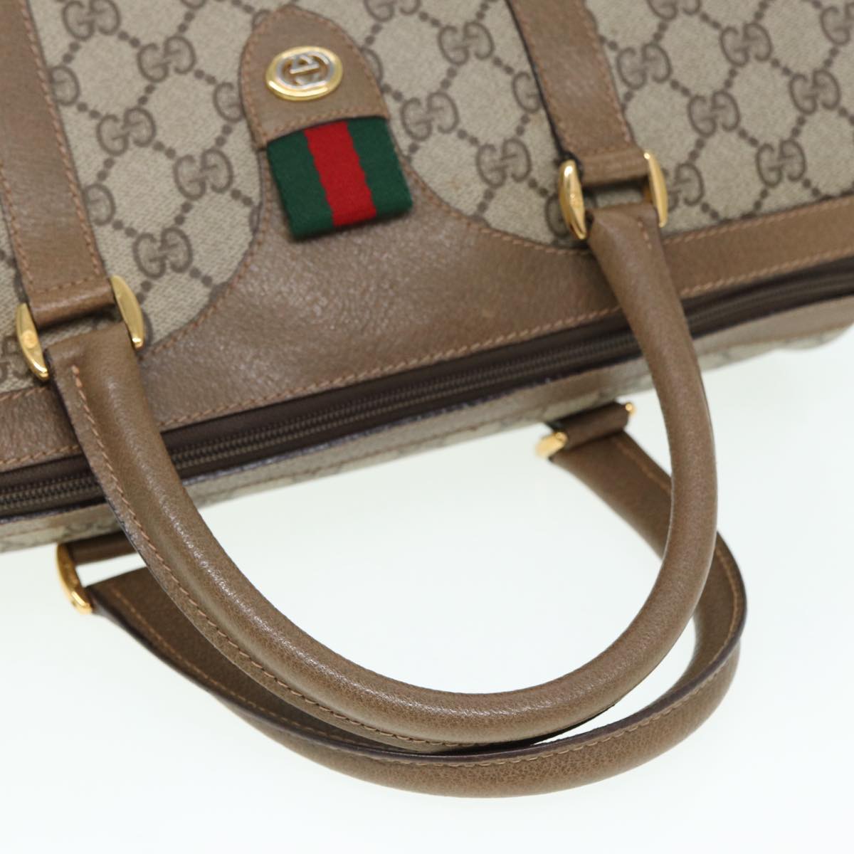 GUCCI GG Supreme Web Sherry Line Boston Bag PVC Beige Gold 40 02 007 Auth ep5225