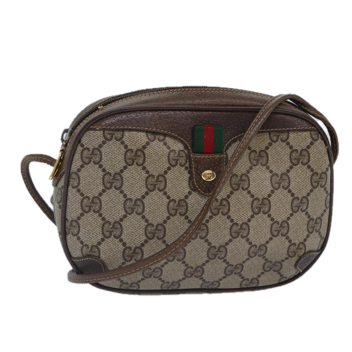 GUCCI GG Supreme Web Sherry Line Shoulder Bag PVC Beige 156 02 066 Auth ep5229