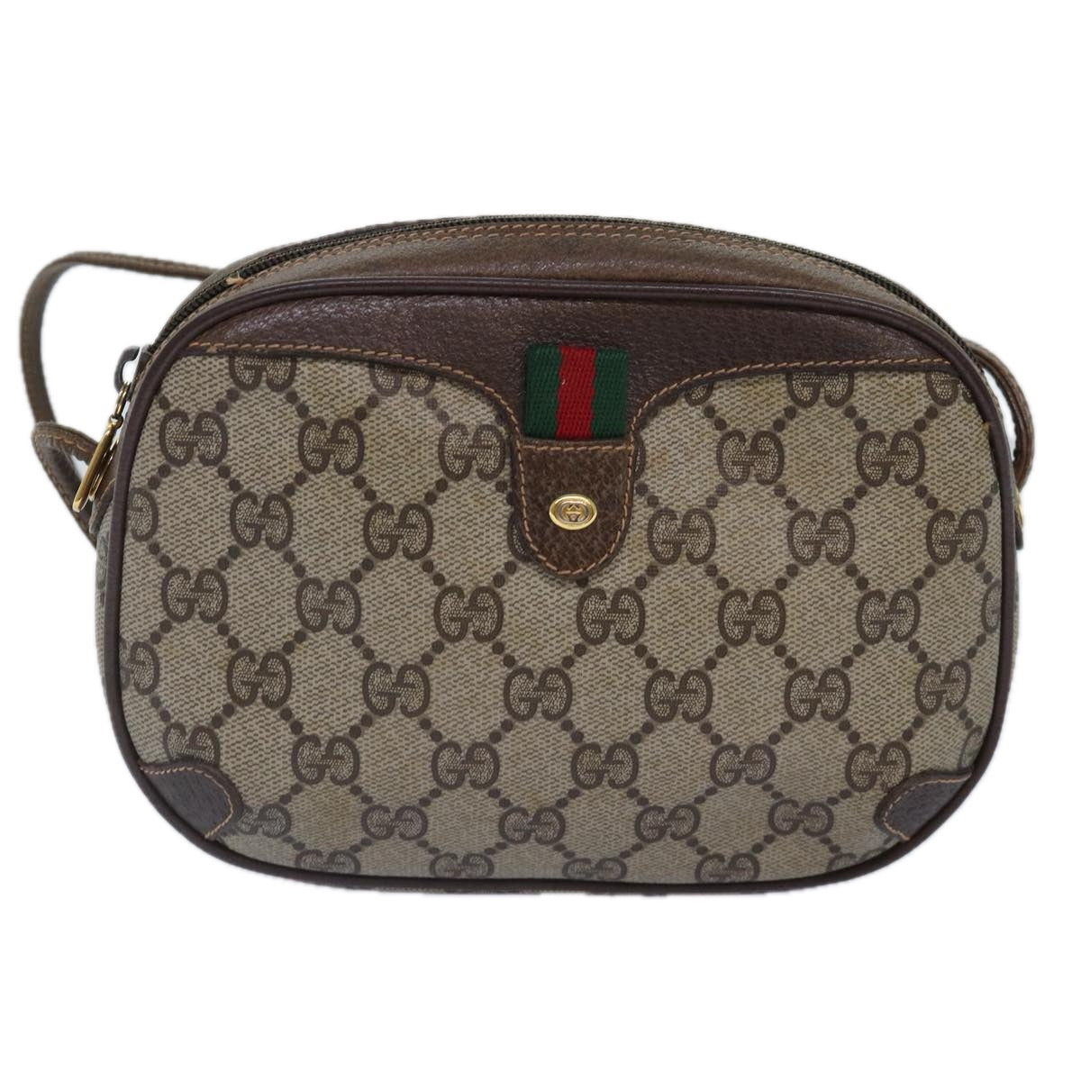 GUCCI GG Supreme Web Sherry Line Shoulder Bag PVC Beige 156 02 066 Auth ep5229