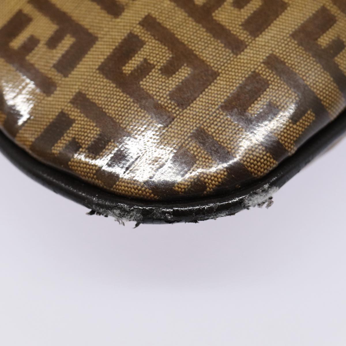 FENDI Zucchino Canvas Hand Bag Brown Gold Auth ep5232