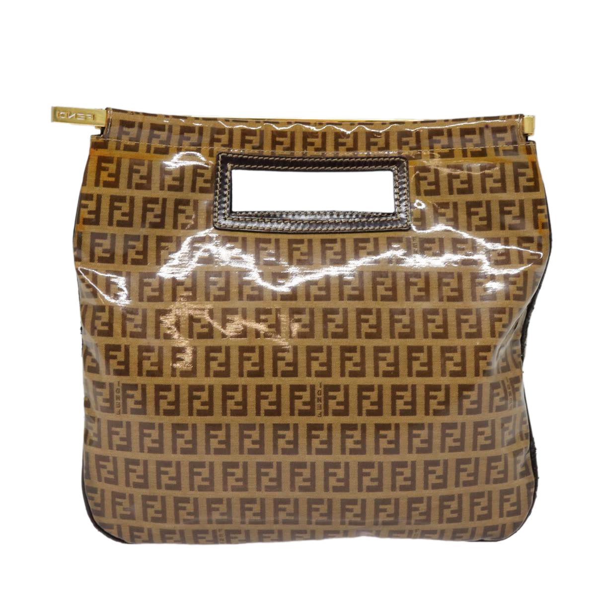 FENDI Zucchino Canvas Hand Bag Brown Gold Auth ep5232 - 0