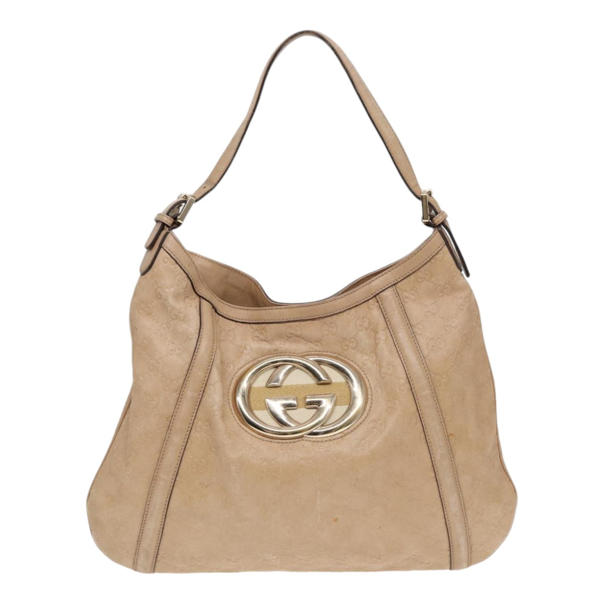 GUCCI GG Canvas Guccissima Interlocking Shoulder Bag Beige 162740 Auth ep5234