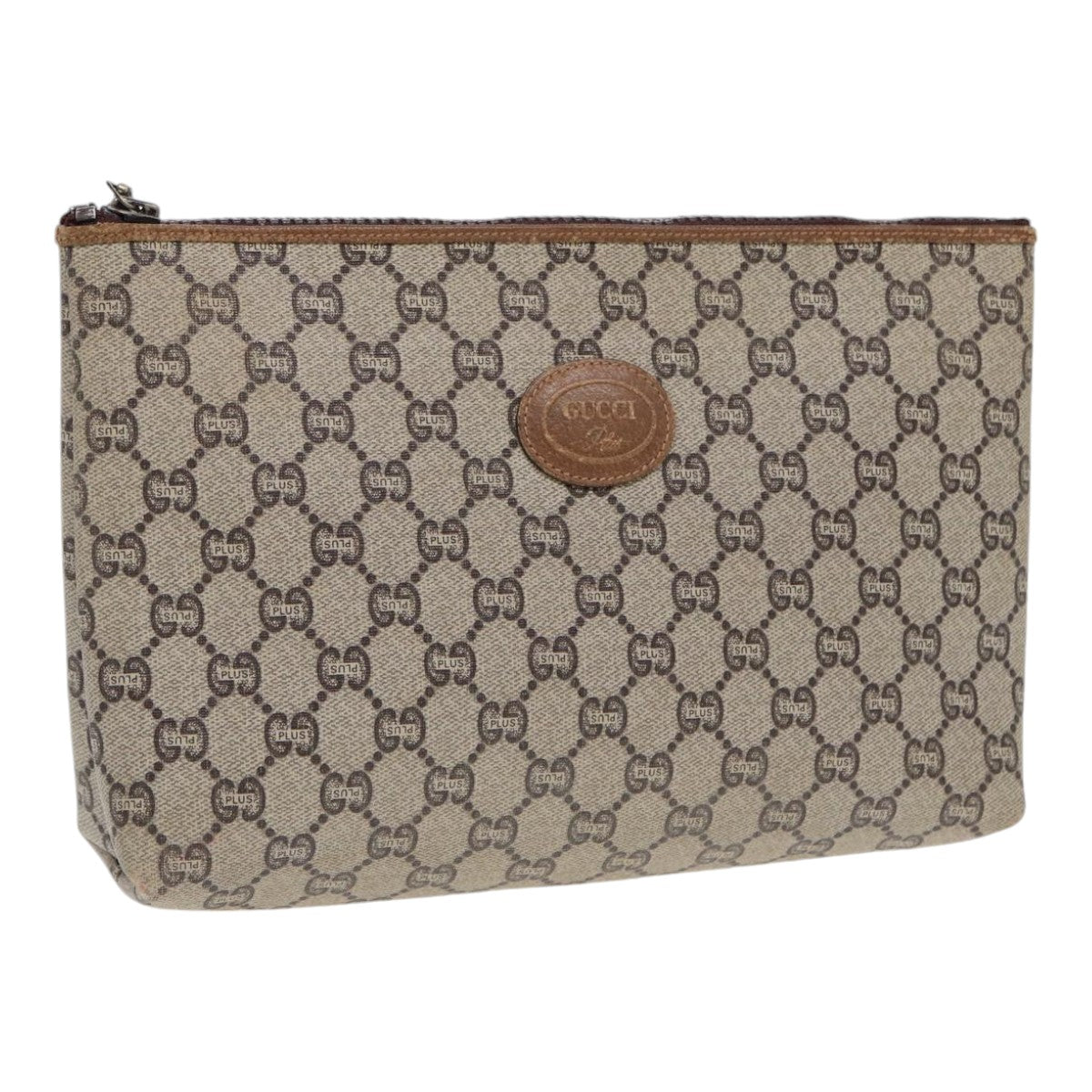 GUCCI GG Plus Supreme Clutch Bag PVC Beige Auth ep5235