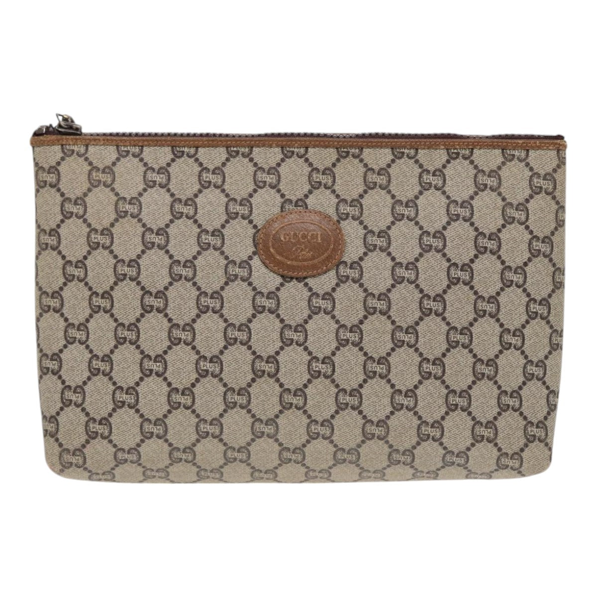 GUCCI GG Plus Supreme Clutch Bag PVC Beige Auth ep5235