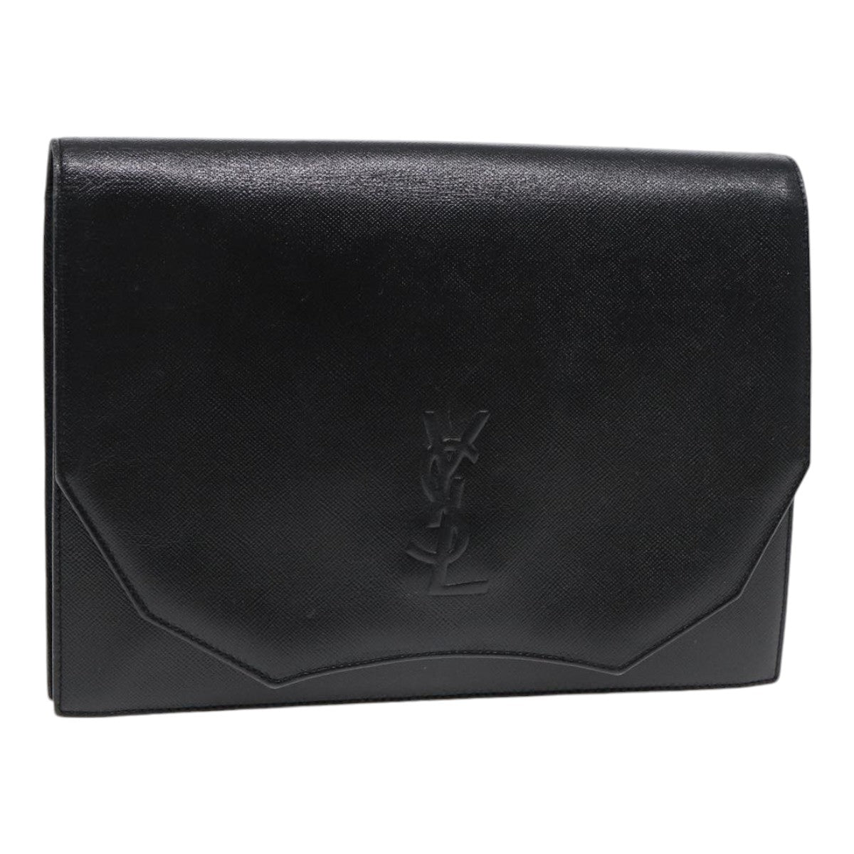 SAINT LAURENT Clutch Bag Leather Gold Black Auth ep5236