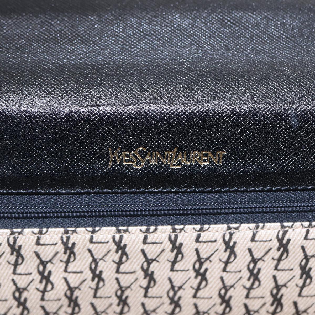 SAINT LAURENT Clutch Bag Leather Gold Black Auth ep5236