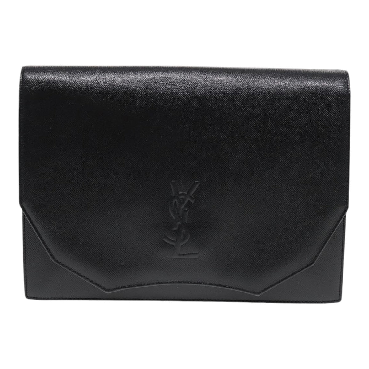 SAINT LAURENT Clutch Bag Leather Gold Black Auth ep5236 - 0