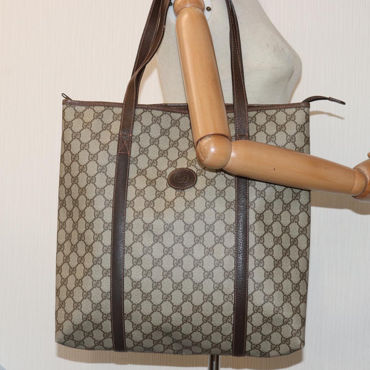 GUCCI GG Supreme Tote Bag PVC Leather Beige Auth ep5258