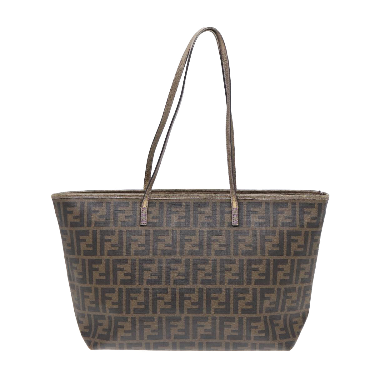 FENDI Zucca Canvas Tote Bag Brown Black gold Auth ep5268