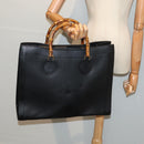 GUCCI Bamboo Hand Bag Leather Black Gold 002 1186 0259 Auth ep5273-23