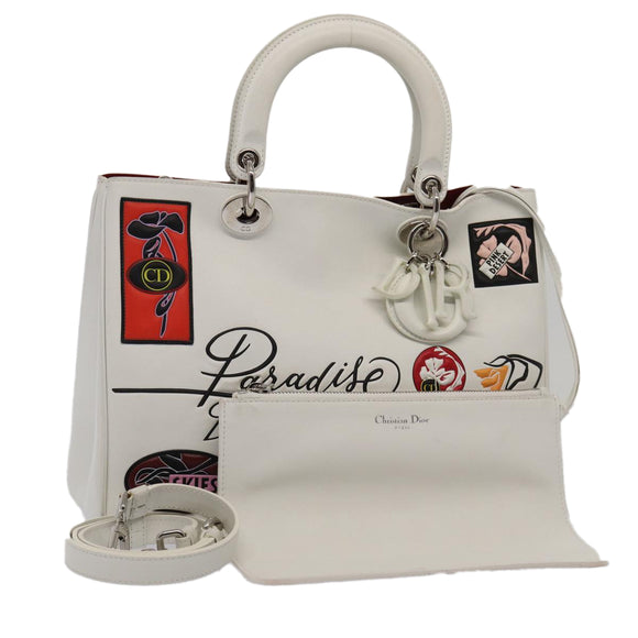 Christian Dior Hand Bag Leather 2way Silver White Auth ep5275SAV