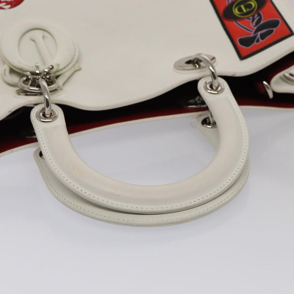 Christian Dior Hand Bag Leather 2way Silver White Auth ep5275SAV