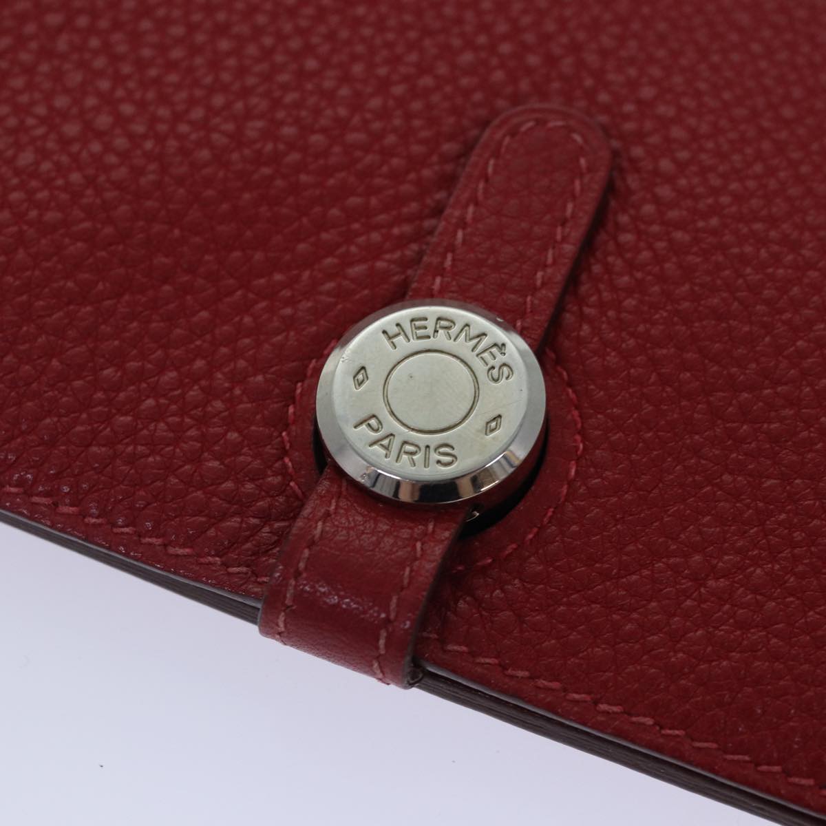 HERMES Dogon GM Wallet Taurillon Leather Red Silver Auth ep5276