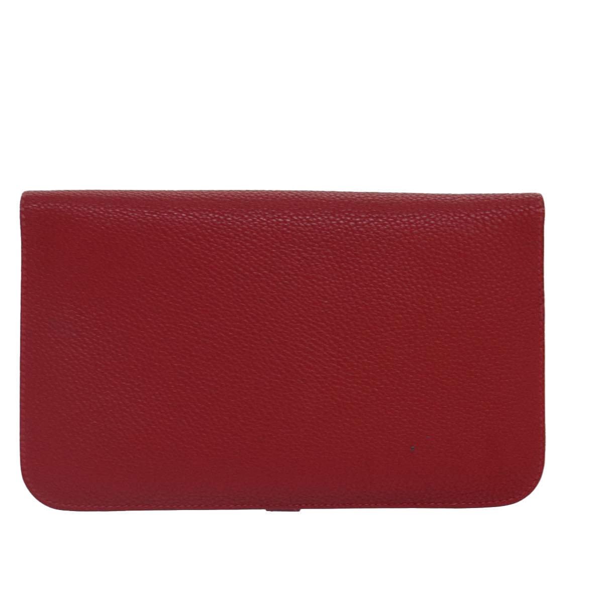 HERMES Dogon GM Wallet Taurillon Leather Red Silver Auth ep5276 - 0