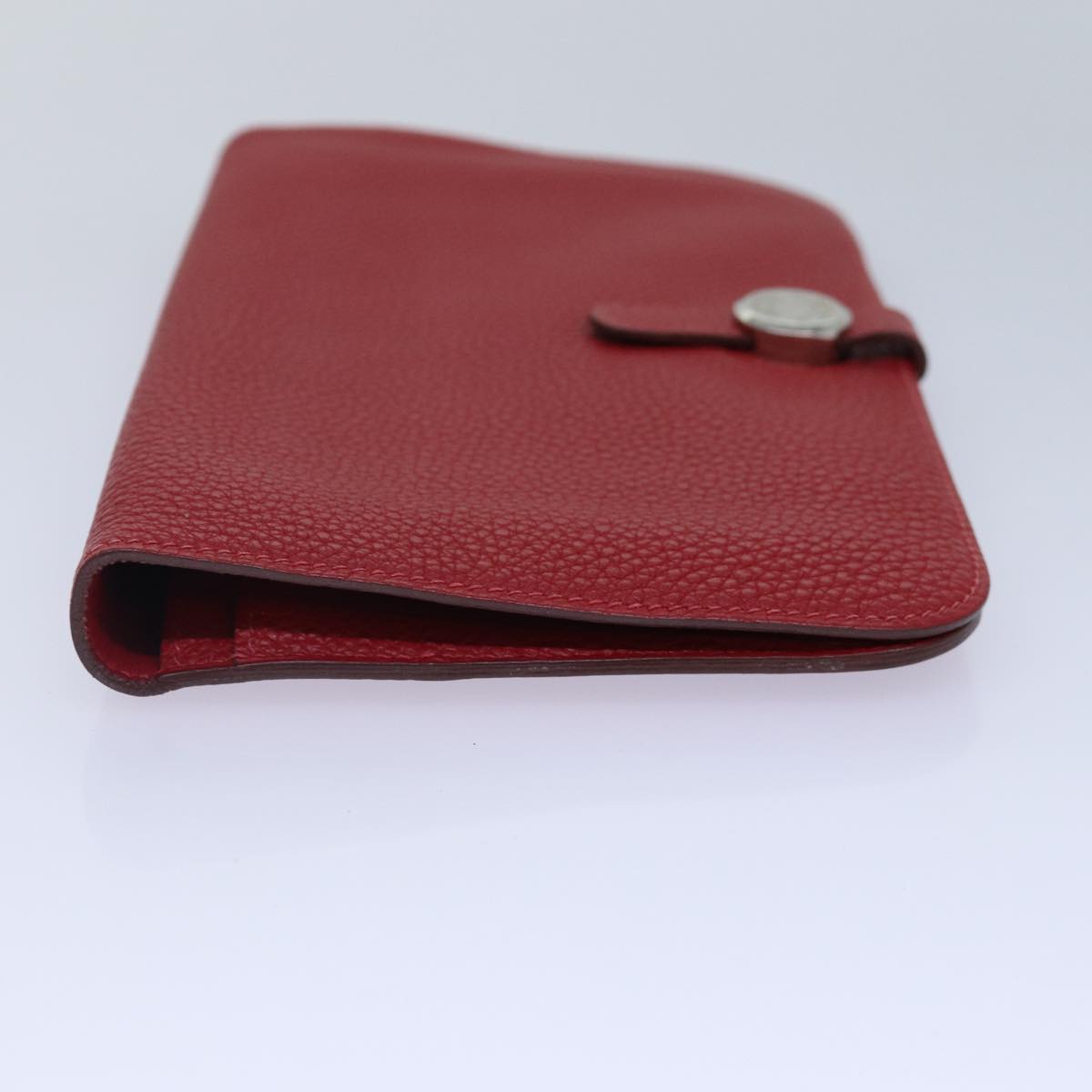 HERMES Dogon GM Wallet Taurillon Leather Red Silver Auth ep5276