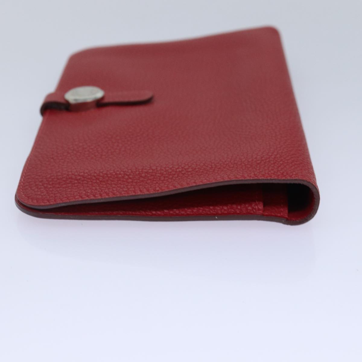 HERMES Dogon GM Wallet Taurillon Leather Red Silver Auth ep5276