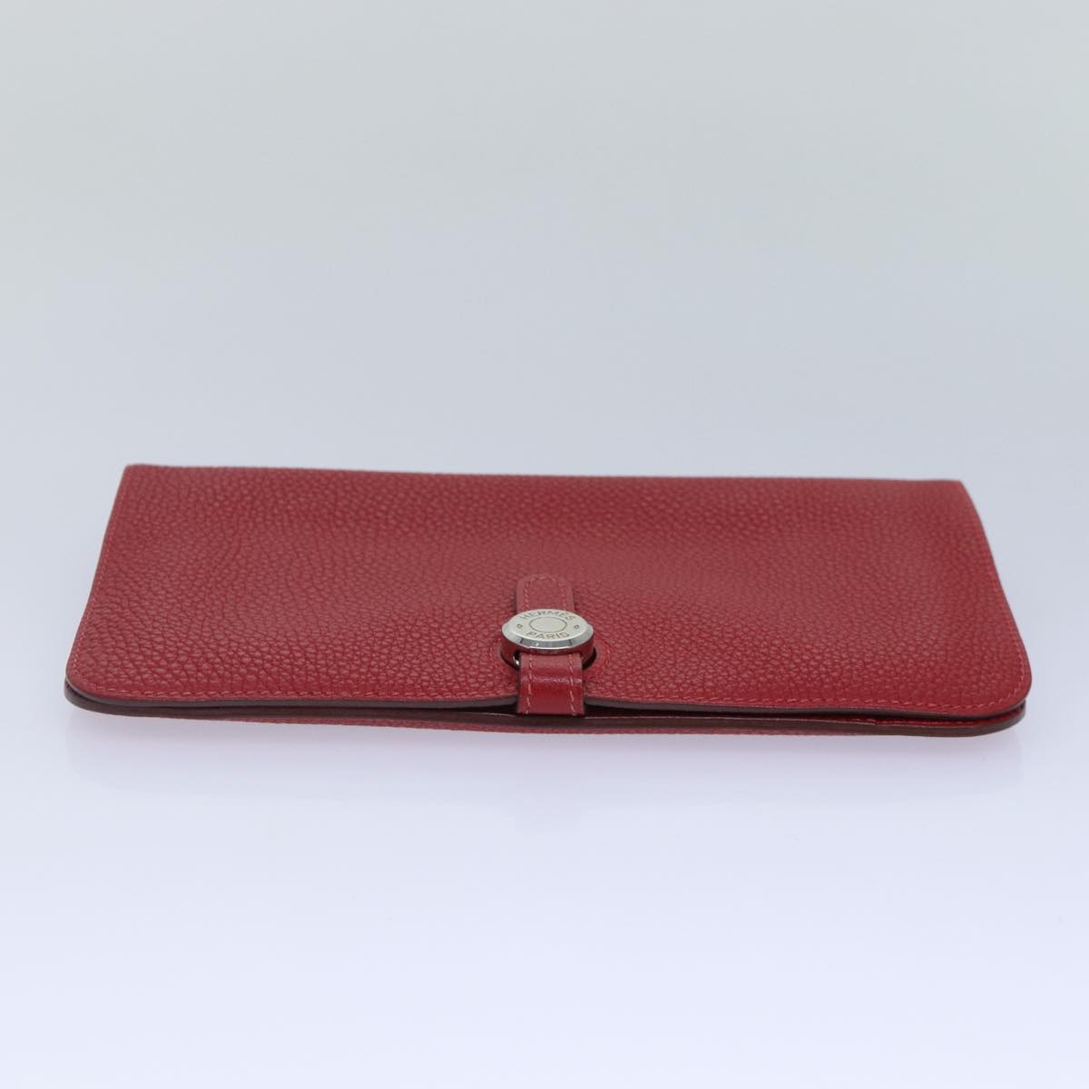 HERMES Dogon GM Wallet Taurillon Leather Red Silver Auth ep5276