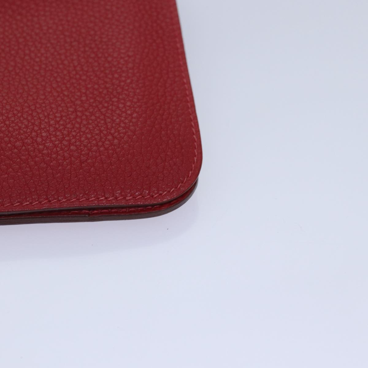 HERMES Dogon GM Wallet Taurillon Leather Red Silver Auth ep5276